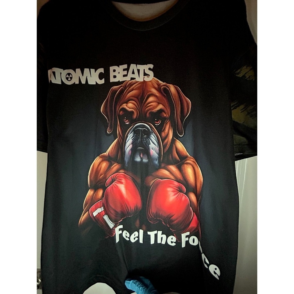 Atomic Beats "Feel The Force" Boxing Boxer Dog Double Sided Graphic T-Shirt
